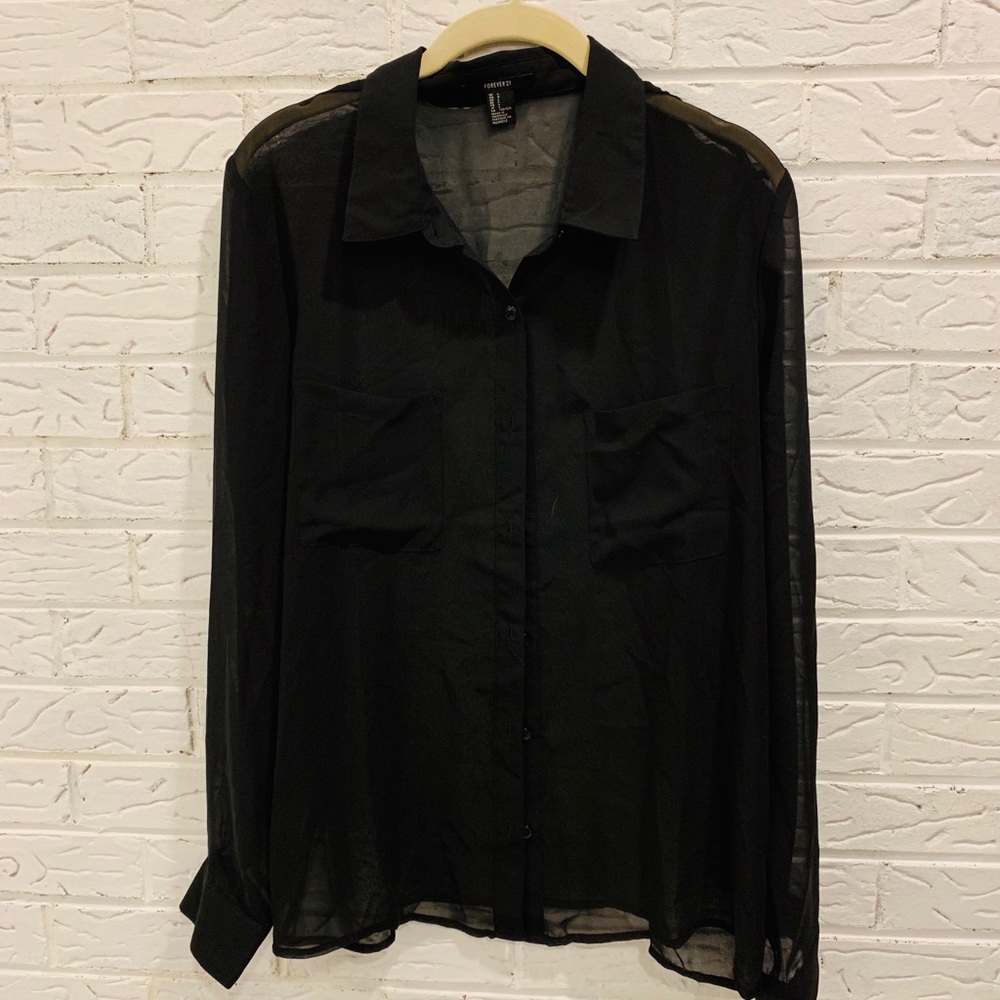 Sheer black button down top - SIZE L